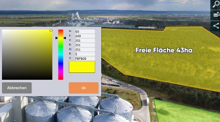 Markiere bestimmte Teile in deinen 360° Aufnahmen mit einem Polygon Lasso farbig oder unsichtbar mit verlinkbaren Vieleck-Flächen.