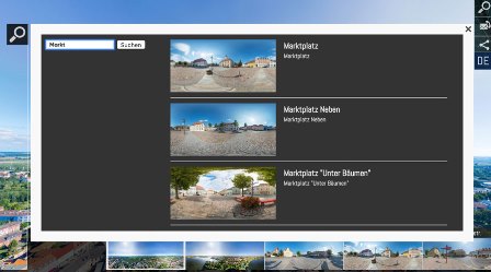 Finde über die Suchfunktion in deinen 360° Rundgängen schnell dich interessierende Inhalte in der Tour.